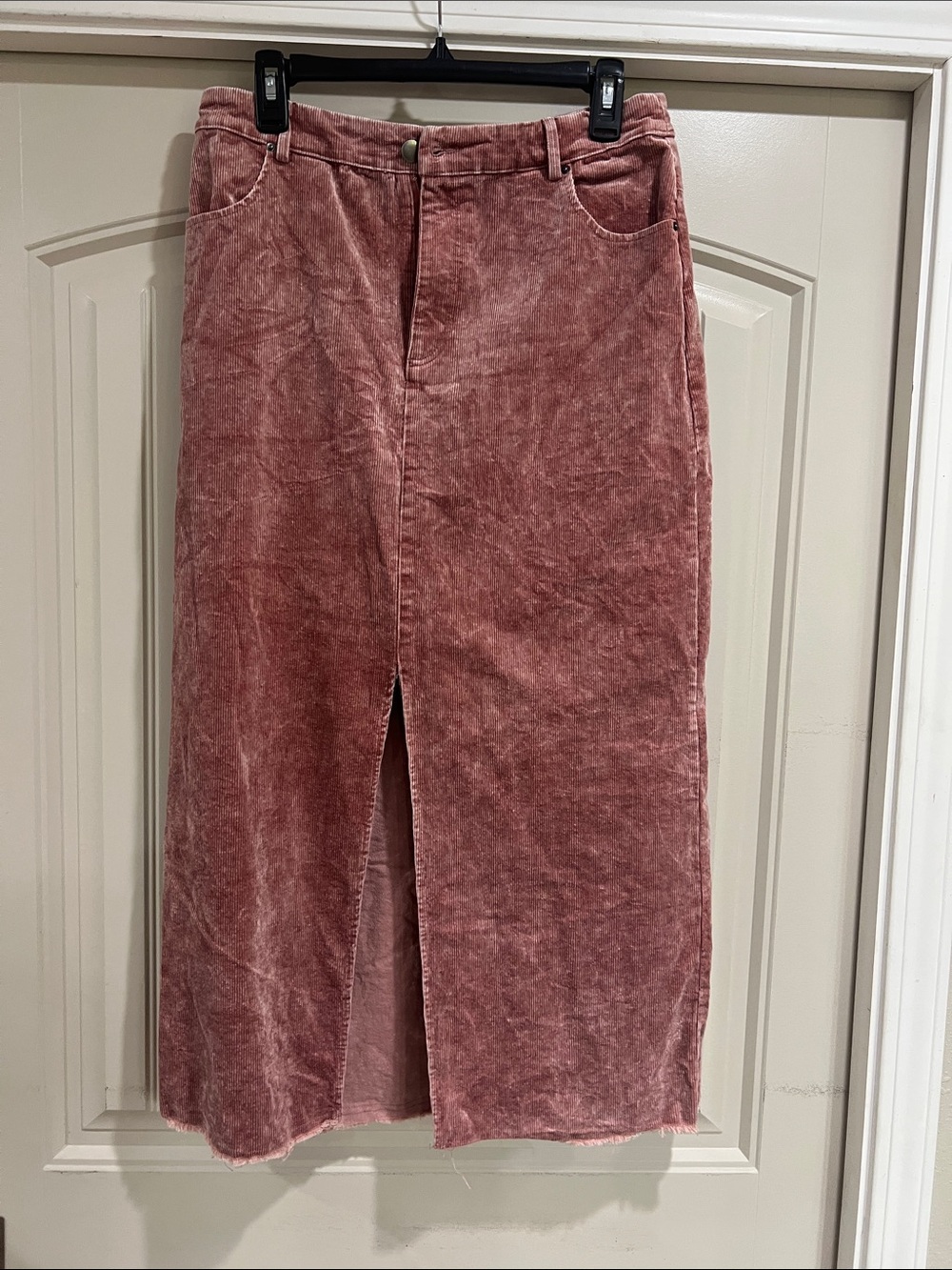 Mystree Rose Corduroy Maxi Skirt with Front Slit